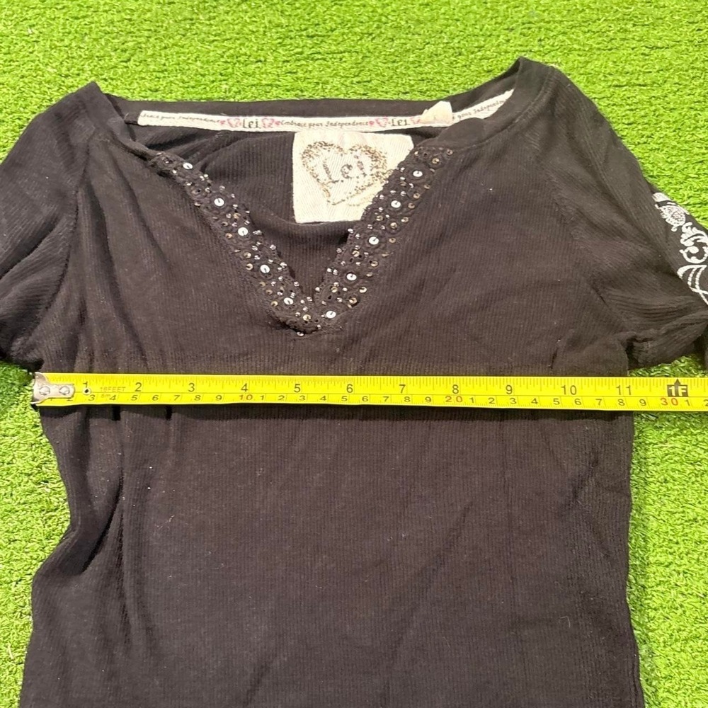Vintage Y2K L.E.I. Sequin V Neck Long Sleeve Layering Butterfly Goth Grunge - Picture 3 of 7